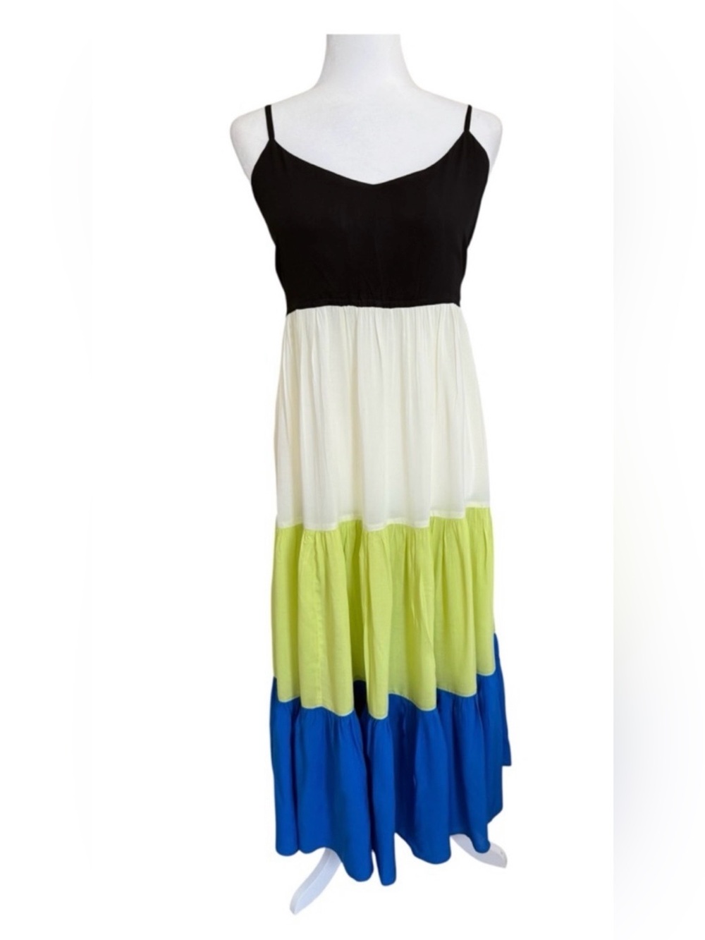 kate spade Colorblock Tiered Maxi Skirt in Black, White, Lime & Blue - Picture 3 of 4